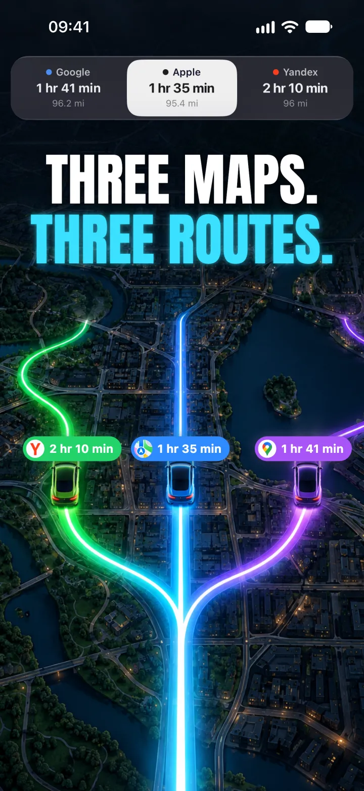 TriNav showing three routes for one trip